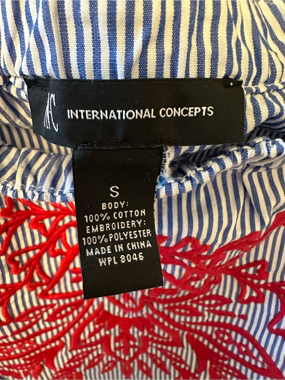 INC International Concepts Striped Embroidered Off Shoulder Dress Small Blue Red - Picture 3 of 11